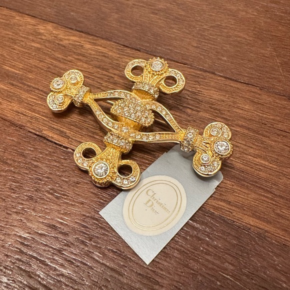 Vintage Christian Dior Gold Crystal Cross Brooch Signed Chr Dior Statement - Picture 4 of 7